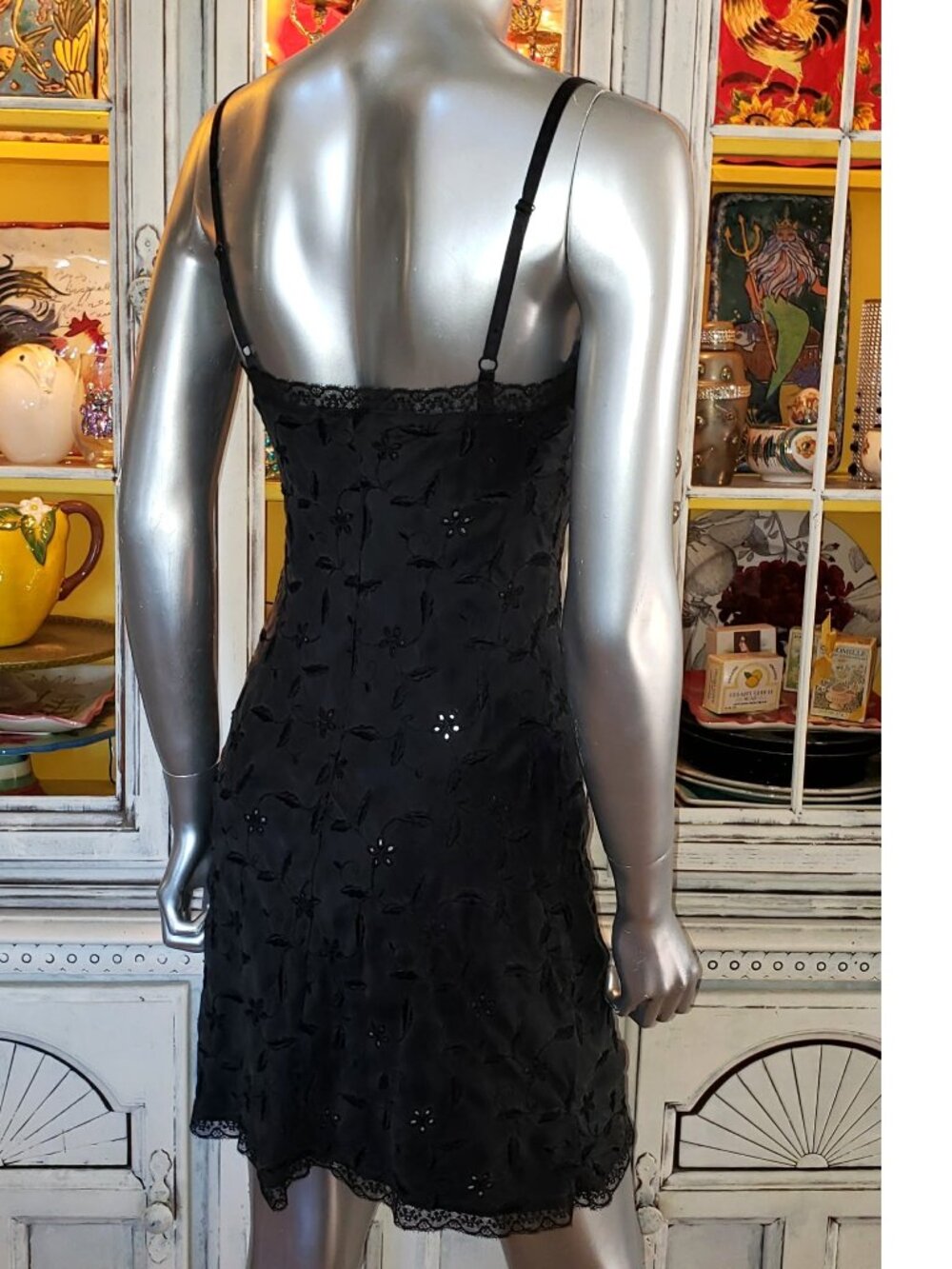 Vintage Betsey Johnson ULTRA Black Silk Embroidered Floral Lace Slip Dress Small - Picture 6 of 15